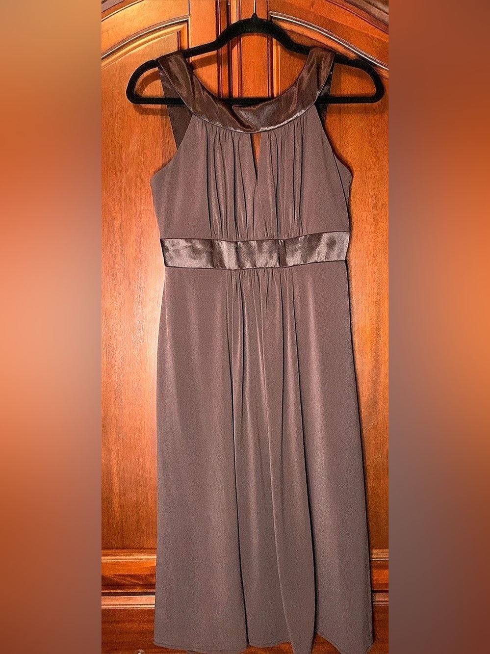 David's Bridal Satin Trim Chiffon Bridesmaid Dress Maxi Dress Brown Size 4 Like